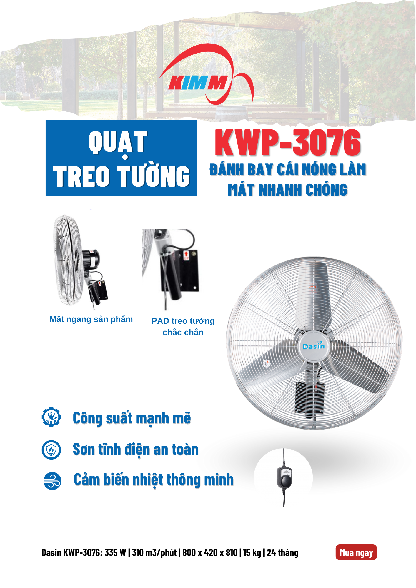 Quạt treo tường Dasin, tối ưu diện tích lắp đặt 